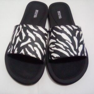 MICHAEL Michael Kors Zebra Print Slide Sandals - Black and White Size 11M